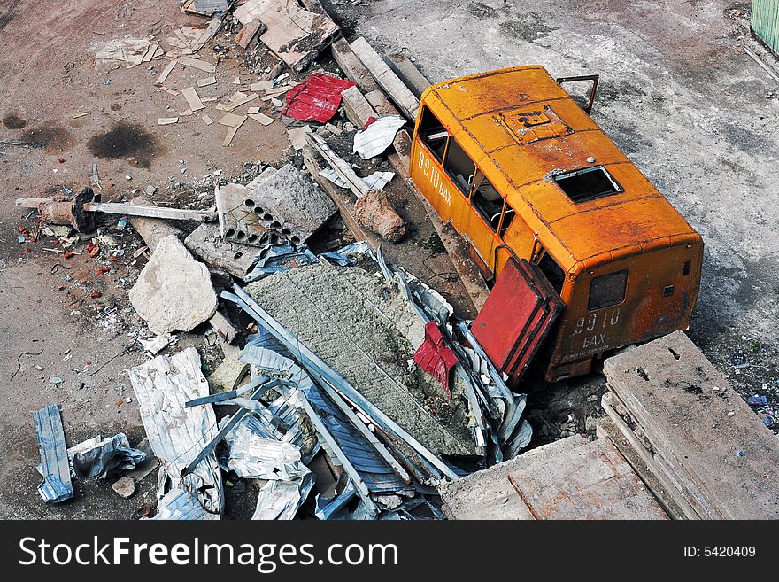 Old bus on the dump. Old bus on the dump