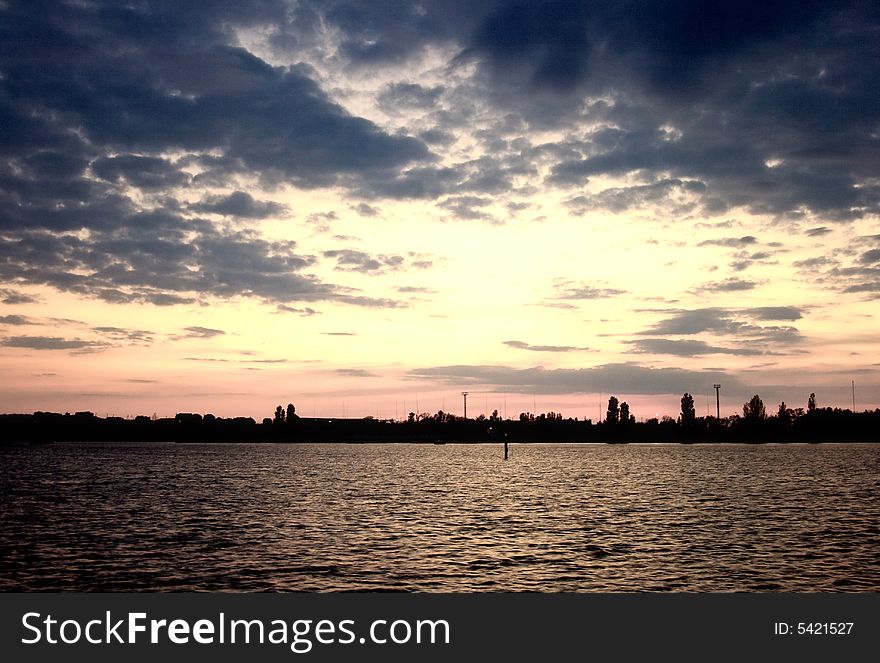 Night view of the black sea village of Chernomoskoe in Ukraine. Night view of the black sea village of Chernomoskoe in Ukraine