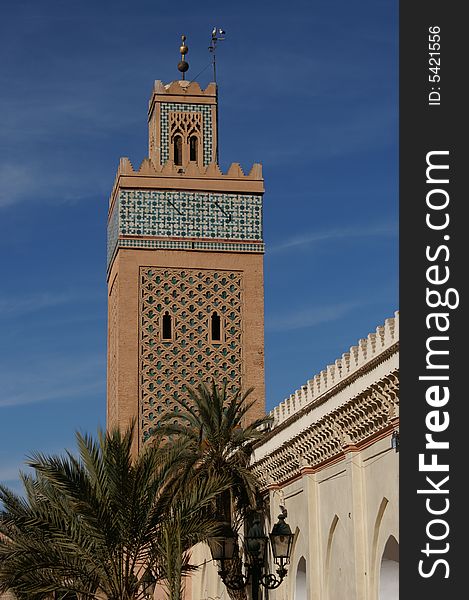 Typical minaret of a mosque in Marrakesh, Morocco. Typical minaret of a mosque in Marrakesh, Morocco