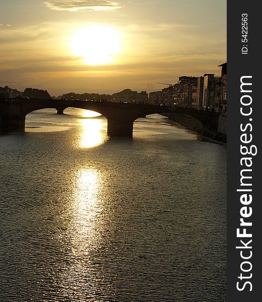 A wonderfull sunset on the Arno river in Florence. A wonderfull sunset on the Arno river in Florence