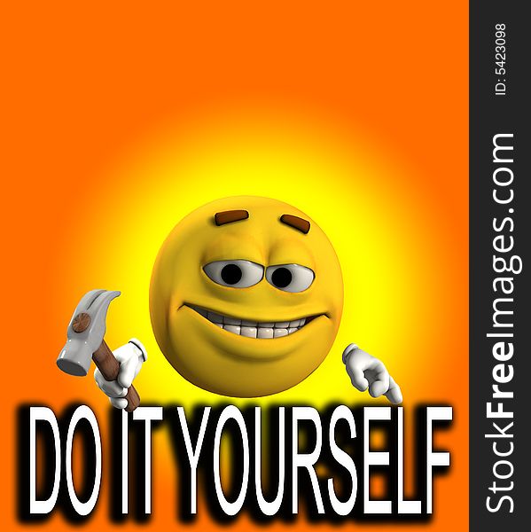 An image of a cartoon face doing some Do it yourself (DIY), with a hammer.