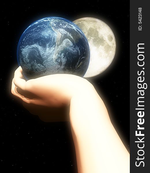 A conceptual religious image showing god protecting and holding the world in his hand. A conceptual religious image showing god protecting and holding the world in his hand.