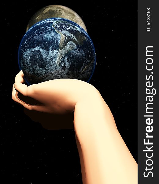 A conceptual religious image showing god protecting and holding the world in his hand. A conceptual religious image showing god protecting and holding the world in his hand.