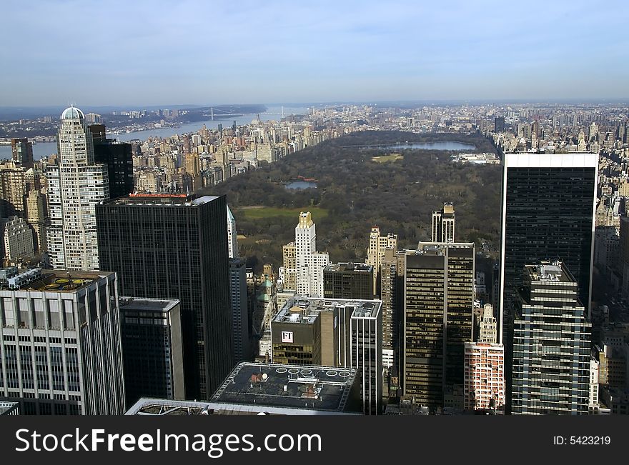 A wide angle vista of New York City's famous Central Park. A wide angle vista of New York City's famous Central Park