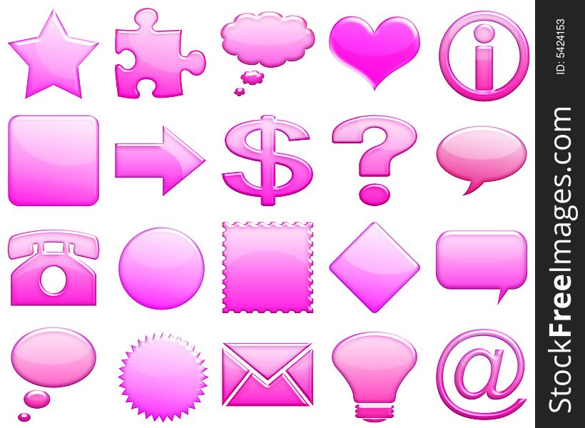 Illustration of pink glossy forms as icons for web in bright colors. Illustration of pink glossy forms as icons for web in bright colors