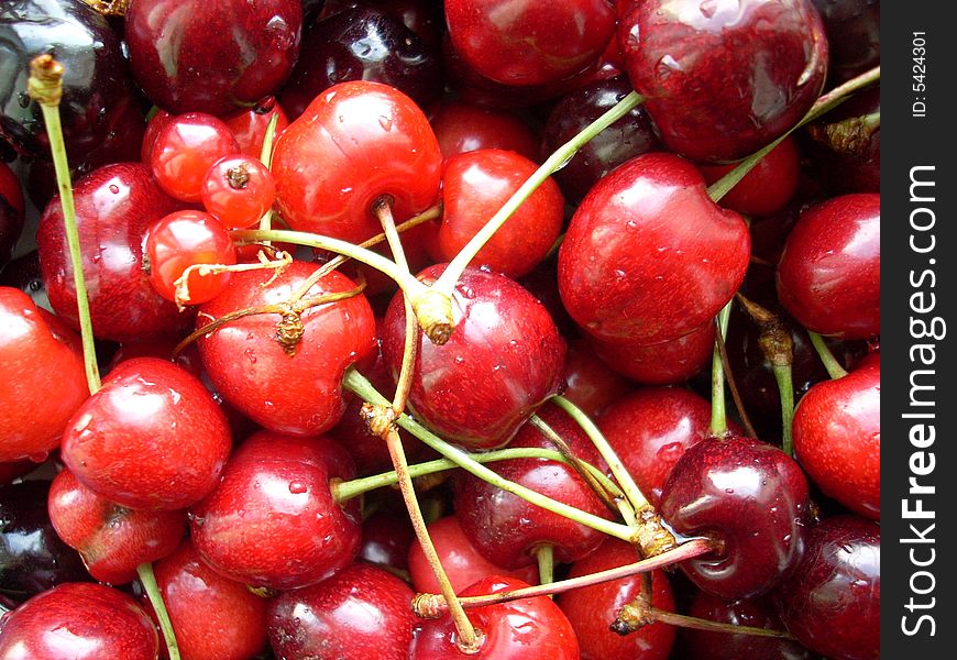 This is a photograph of some fresh and sweet cherries