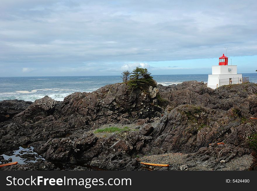 Seashore lighthouse in Pacific Rim national park, vancouver island, british columbia, canada