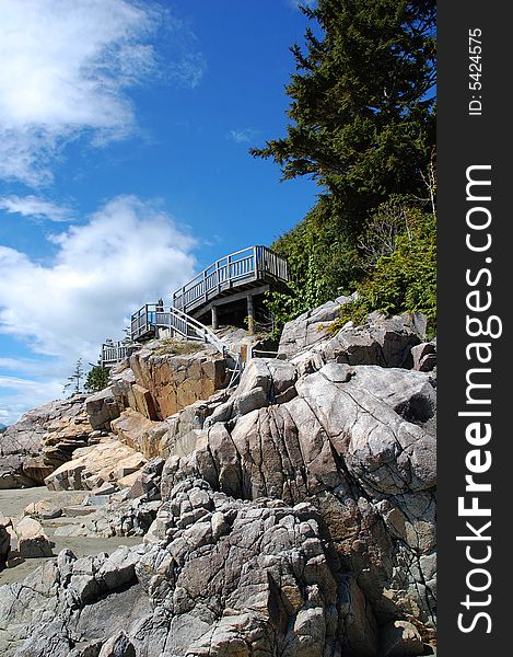 Seaside rock and ladder in pacific rim national park, vancouver island, british columbia, canada. Seaside rock and ladder in pacific rim national park, vancouver island, british columbia, canada