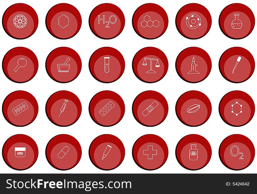 Illustration of chemistry buttons, red