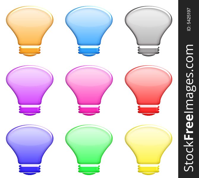 Illustration of bulb lights as icons for web in bright colors. Illustration of bulb lights as icons for web in bright colors