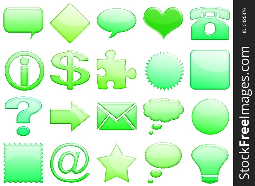 Illustration of green tones icons with different forms and internet symbols in them. Illustration of green tones icons with different forms and internet symbols in them