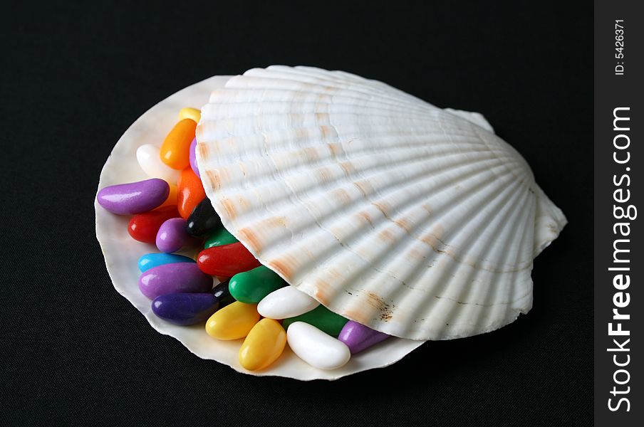 Jelly Beans in a small sea shell bowl. Jelly Beans in a small sea shell bowl