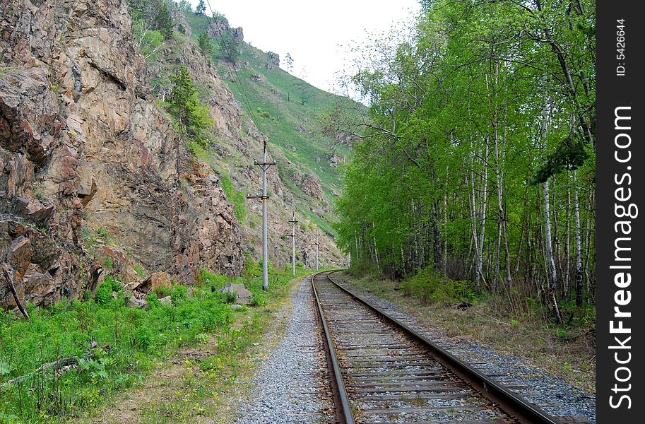 Old railroad on the coast of Baikal lake