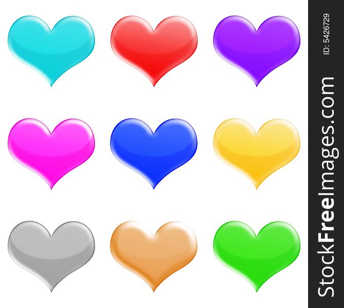 Illustration of hearts as icons for web in bright colors. Illustration of hearts as icons for web in bright colors