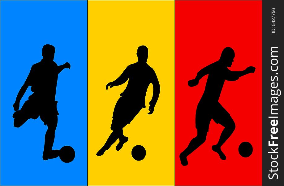 Soccer players and flag of Romania
