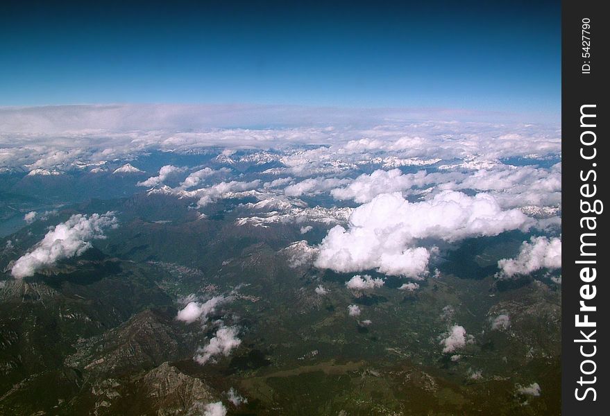 The alps mountains from  airplane