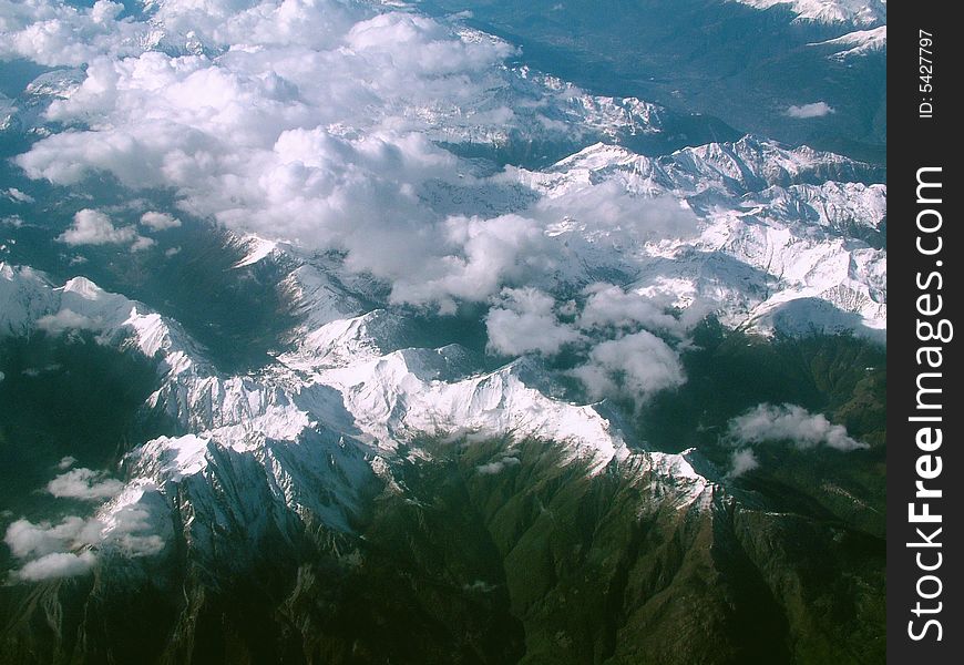 The alps mountains from  airplane