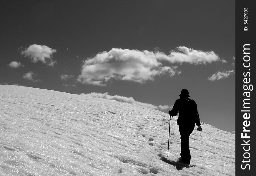 Snow climber in romanian Carpathian mountains.