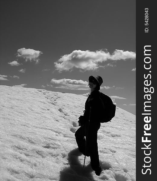 Snow climber in romanian Carpathian mountains.