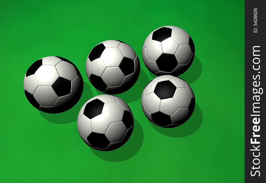 Five footballs placed like the Olympic symbol. Five footballs placed like the Olympic symbol