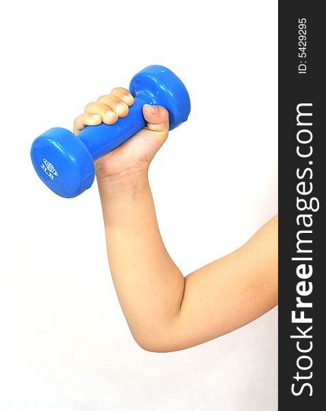 Strong baby with dumbbell, power