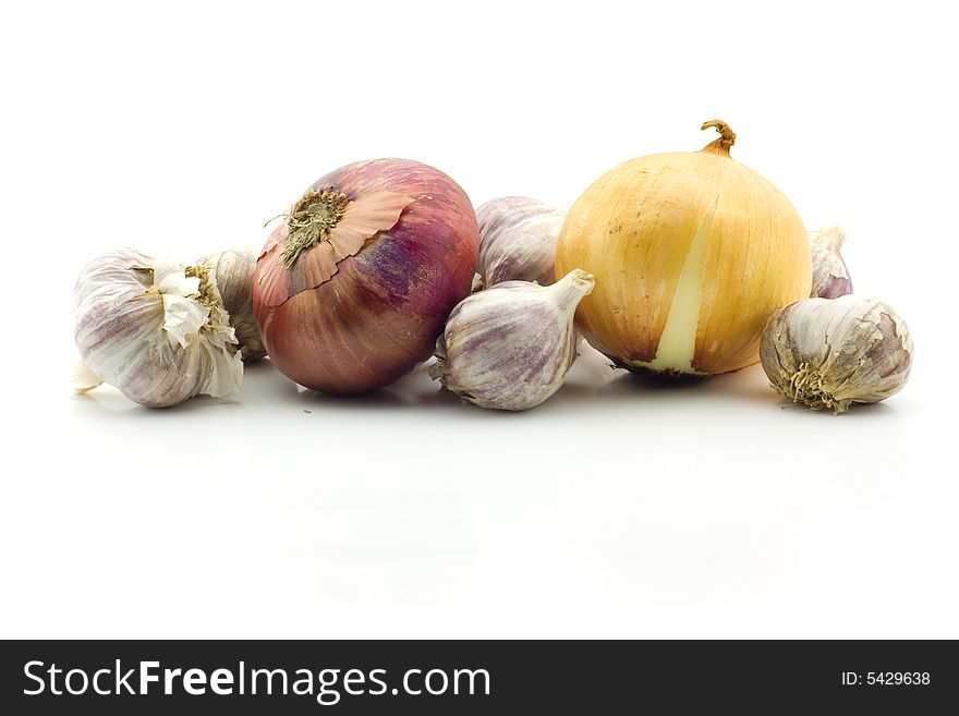 Garlic And Onion Heads, Isolated