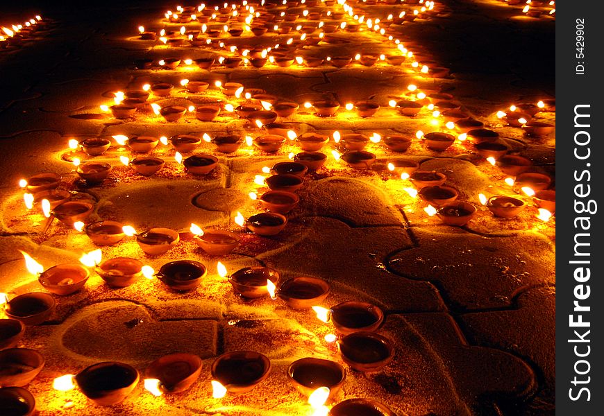 Design of Oil Lamps in a festival in India. Design of Oil Lamps in a festival in India