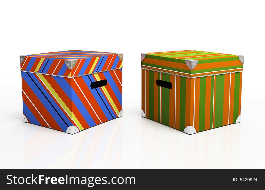 Multicolored cardboard boxes isolated on background 3D