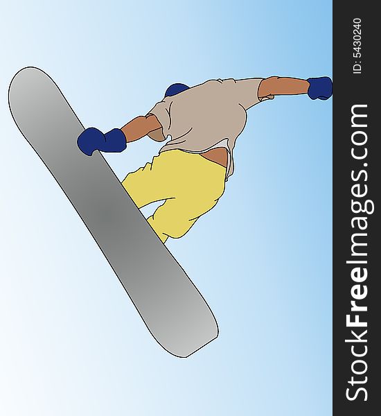 Color illustration of the snowboarder in jumping position. Color illustration of the snowboarder in jumping position