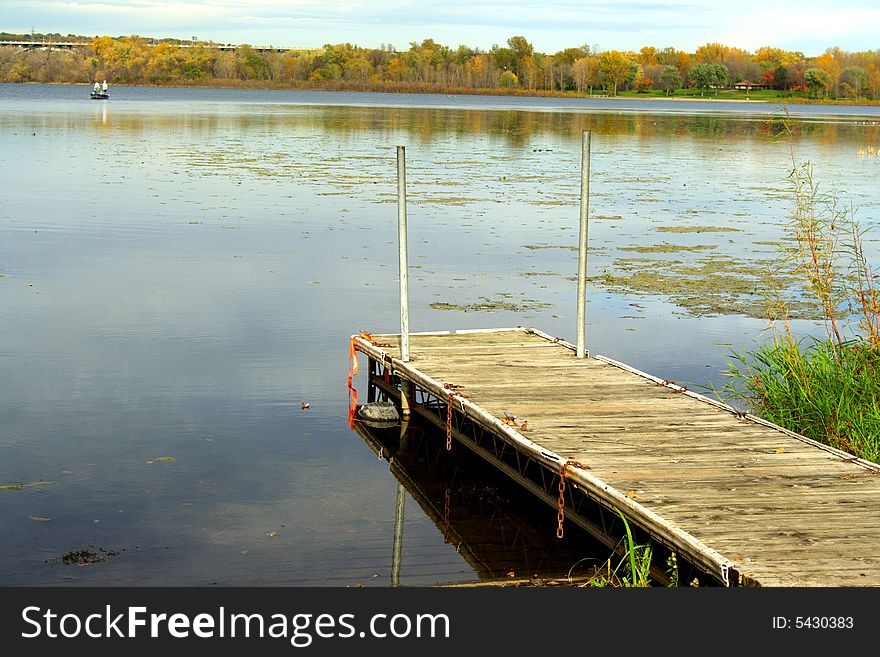 Wooden jetty on a lake in Minnesota.