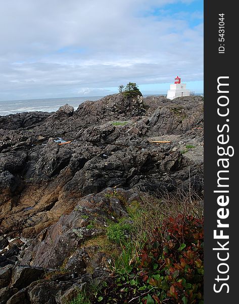 Seashore lighthouse in Pacific Rim national park, vancouver island, british columbia, canada