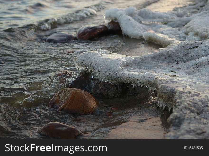 The first ice on Lake Ladoga, in January 2008. The first ice on Lake Ladoga, in January 2008