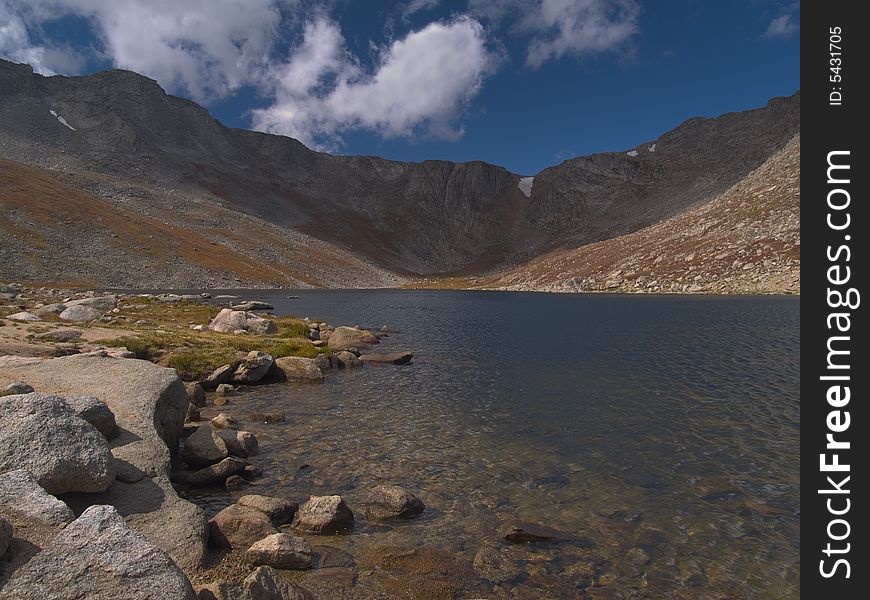 A view from the shoreline of Summit lake in the Mt. Evans wilderness area of Colorado. A view from the shoreline of Summit lake in the Mt. Evans wilderness area of Colorado.