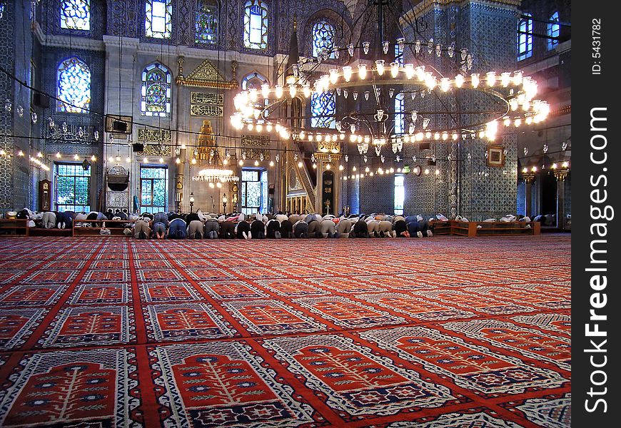 Muslim Prayers at the Blue Mosque in Istanbul