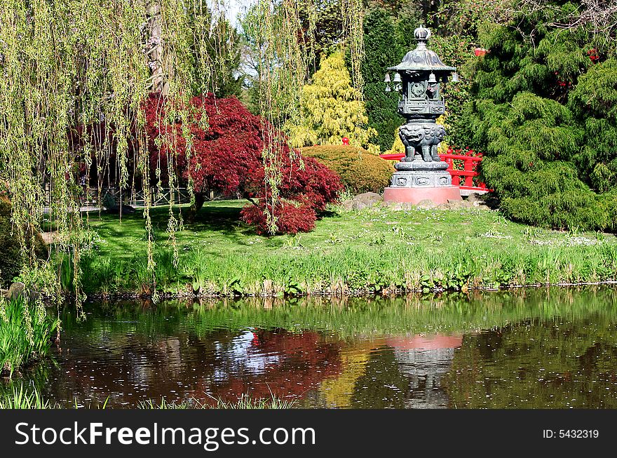Beautiful park with lake and oriental ornament. Beautiful park with lake and oriental ornament