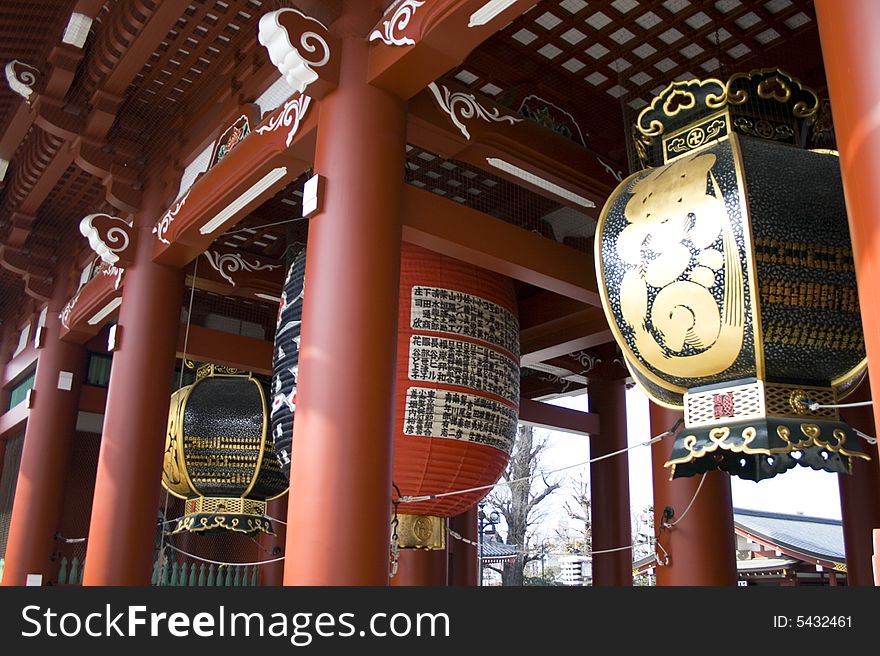 Objects hanging in Asakusa Shrine. Objects hanging in Asakusa Shrine