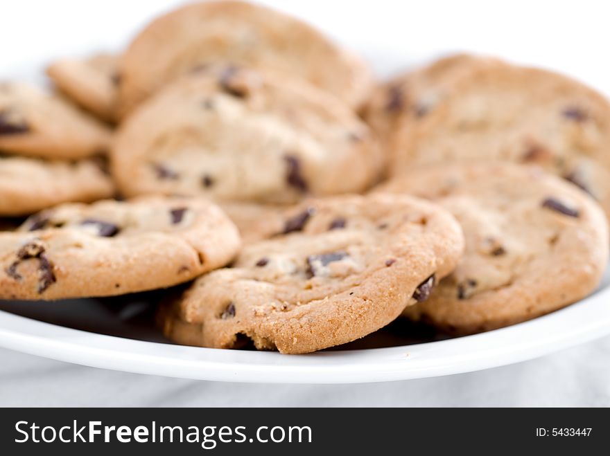 A closeup of chocolate chip cookies. A closeup of chocolate chip cookies