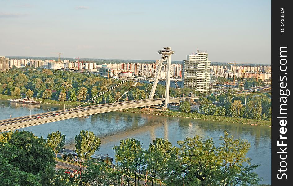 View on Danube with New bridge from the castle. View on Danube with New bridge from the castle