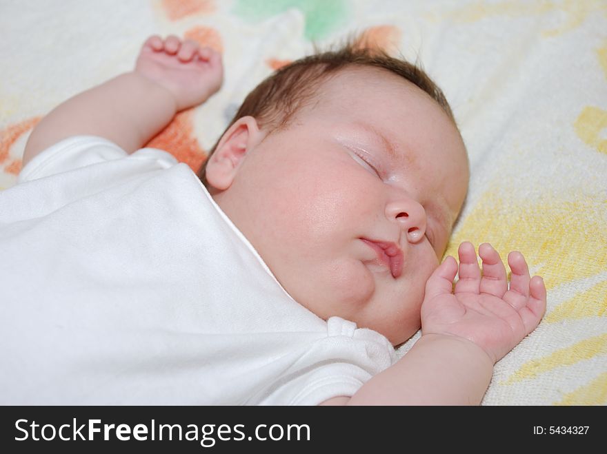 Funny pretty sleeping baby. two months old. Funny pretty sleeping baby. two months old