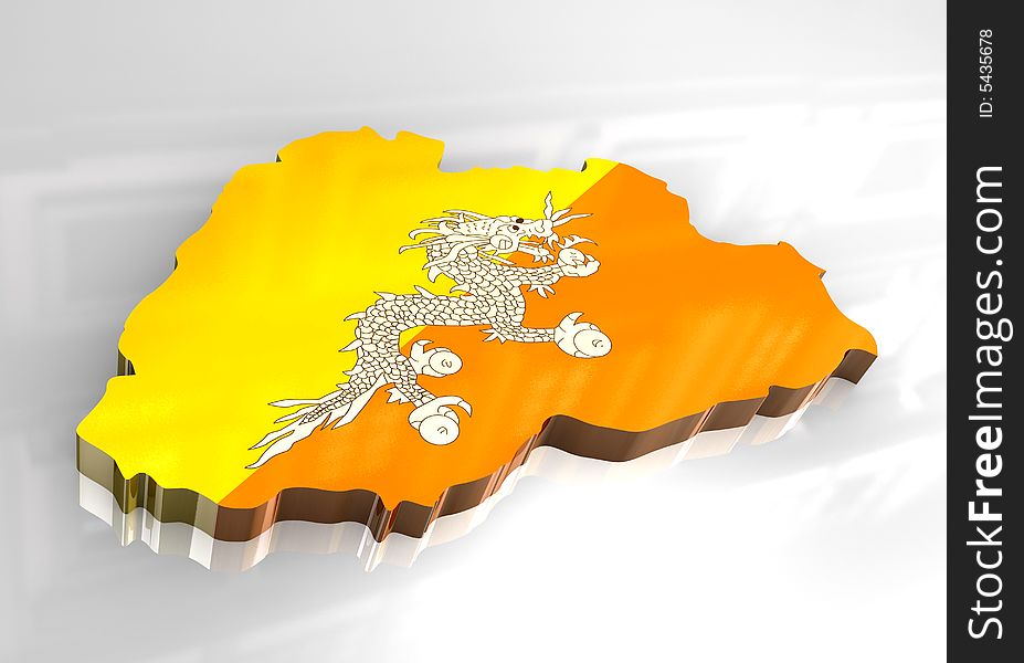 3d made flag map of bhutan. 3d made flag map of bhutan