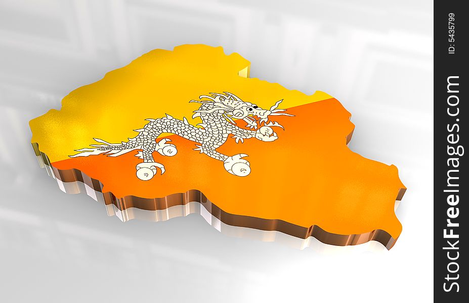 3d made flag map of bhutan. 3d made flag map of bhutan