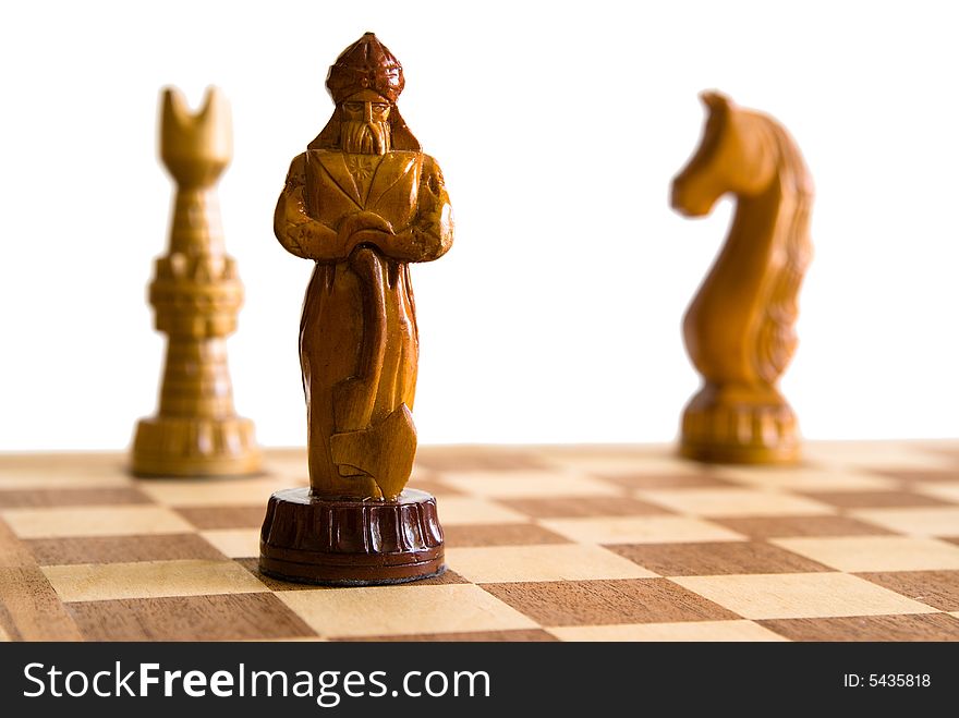 Knight, rook and horse on chess board
