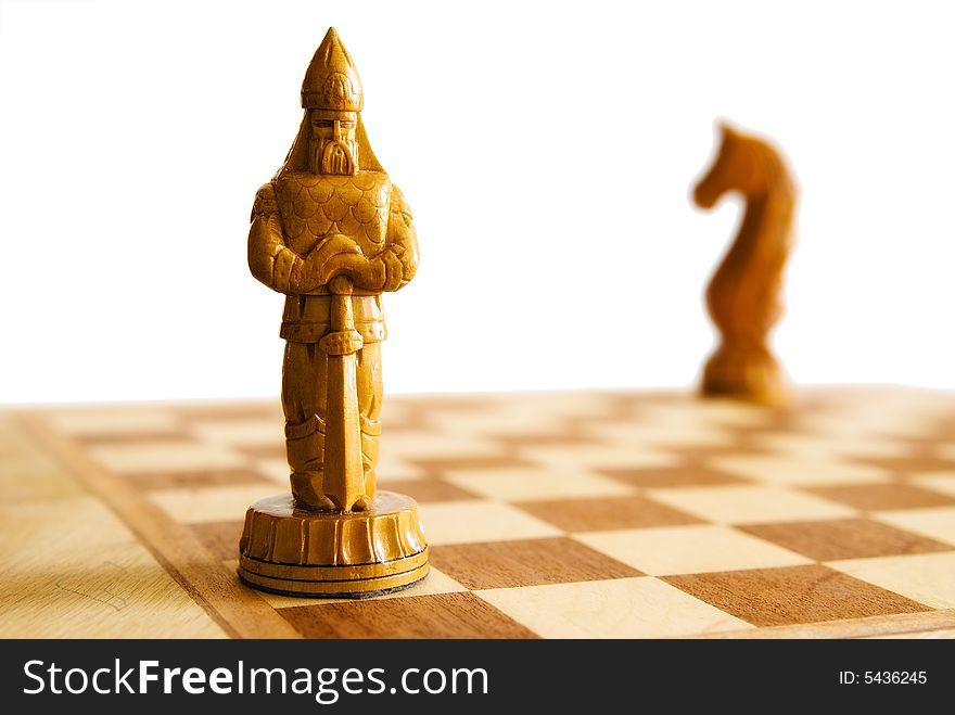 Knight and horse on chess board