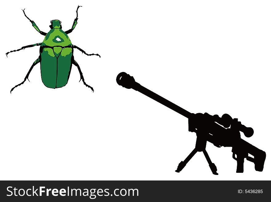 the gun aiming at the insect. the gun aiming at the insect
