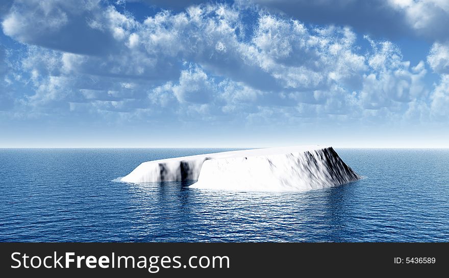 The big iceberg on the open ocean - 3d landscape scene.