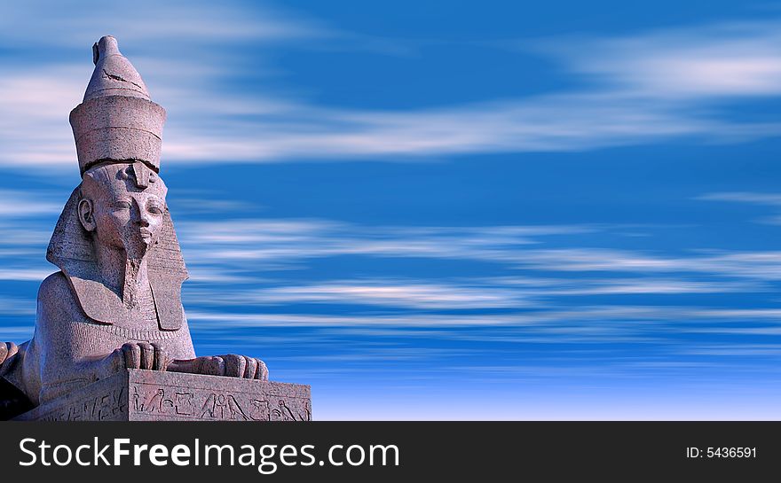 Antique Egyptian sphinx on quay of the river. Saint-Petersburg, Russia