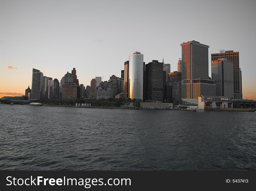 Downtown of New York city at sunset. Downtown of New York city at sunset