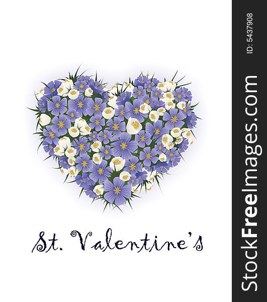 Heart purple white flowers greeting card. Heart purple white flowers greeting card