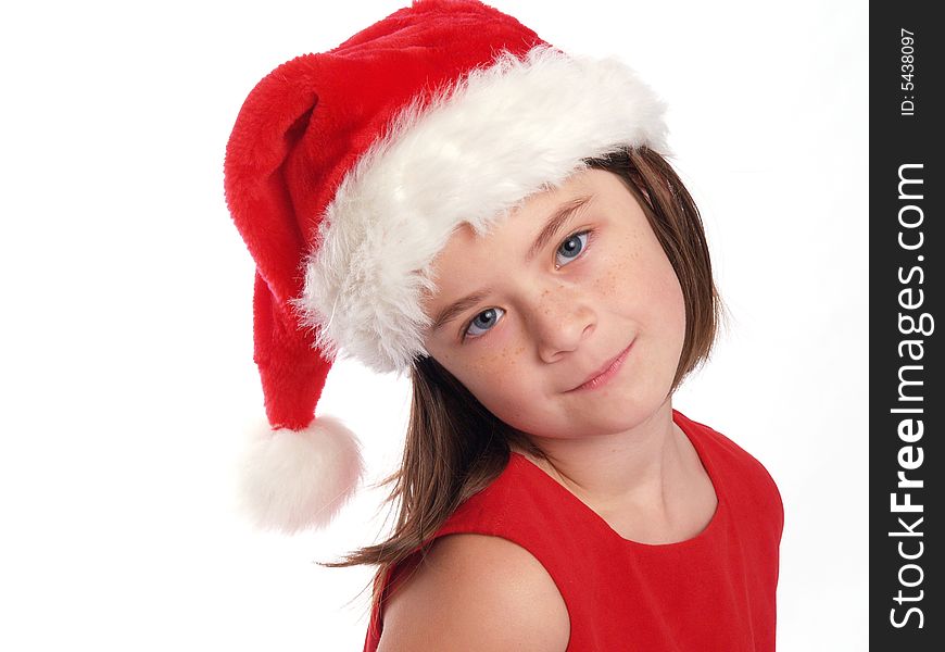 Portrait of a cute girl in a Santa hat. Portrait of a cute girl in a Santa hat