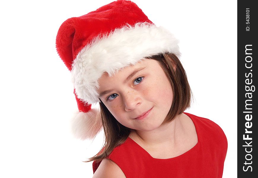 Beautiful Little Girl With A Santa Hat On